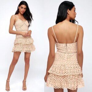 Lulus Beauty and Lace Pale Blush Crochet Lace Mini Dress 33034.